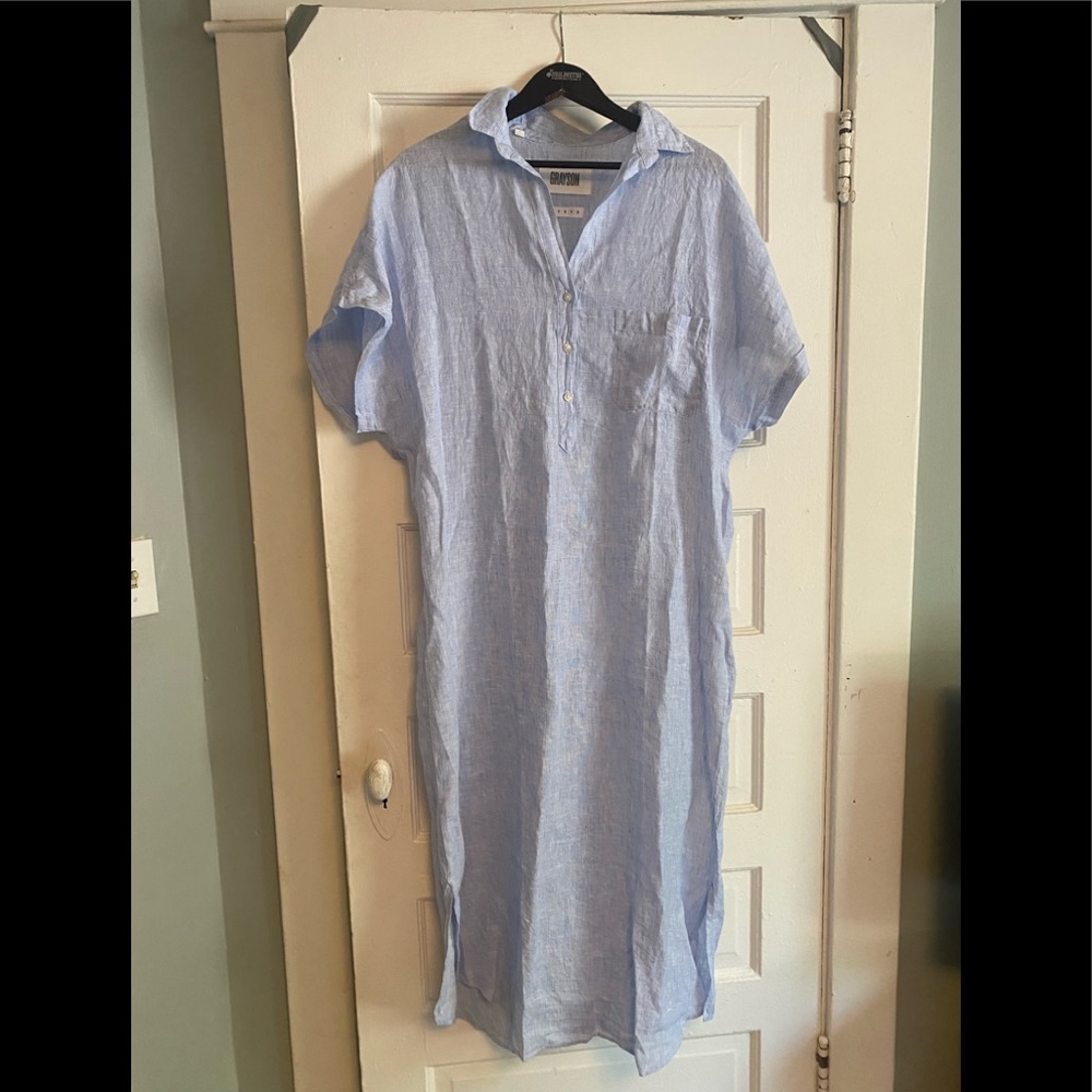 Grayson artist linen full length dress, size 4, sky blue